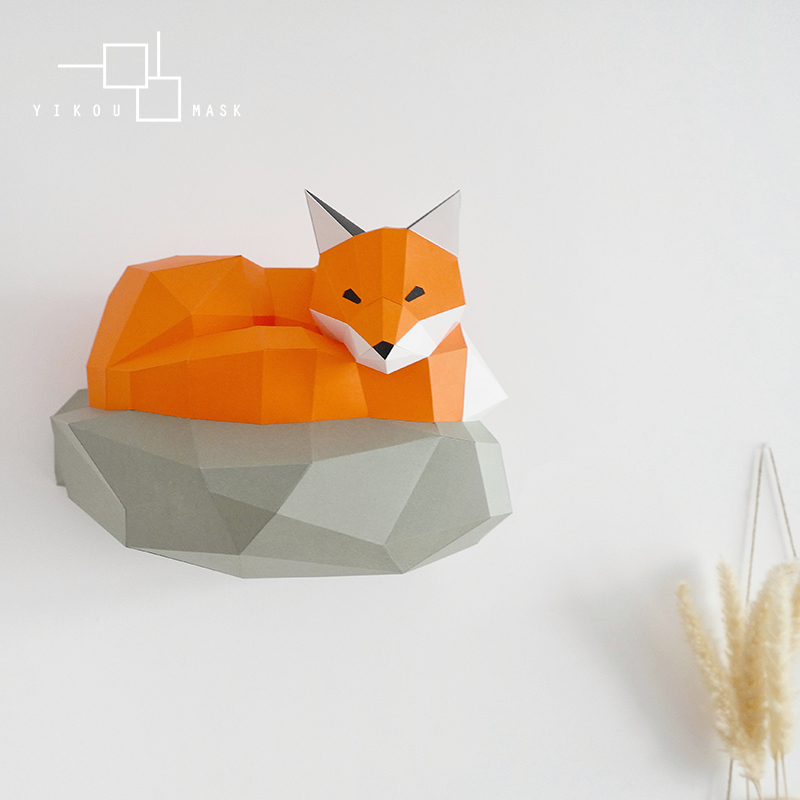 Creative Home Decoration Poppwind Solid Paper Art Fox Animal Cartoon Wall Accessories Handmade Diy Nets Red Wall-mounted Ins-Taobao