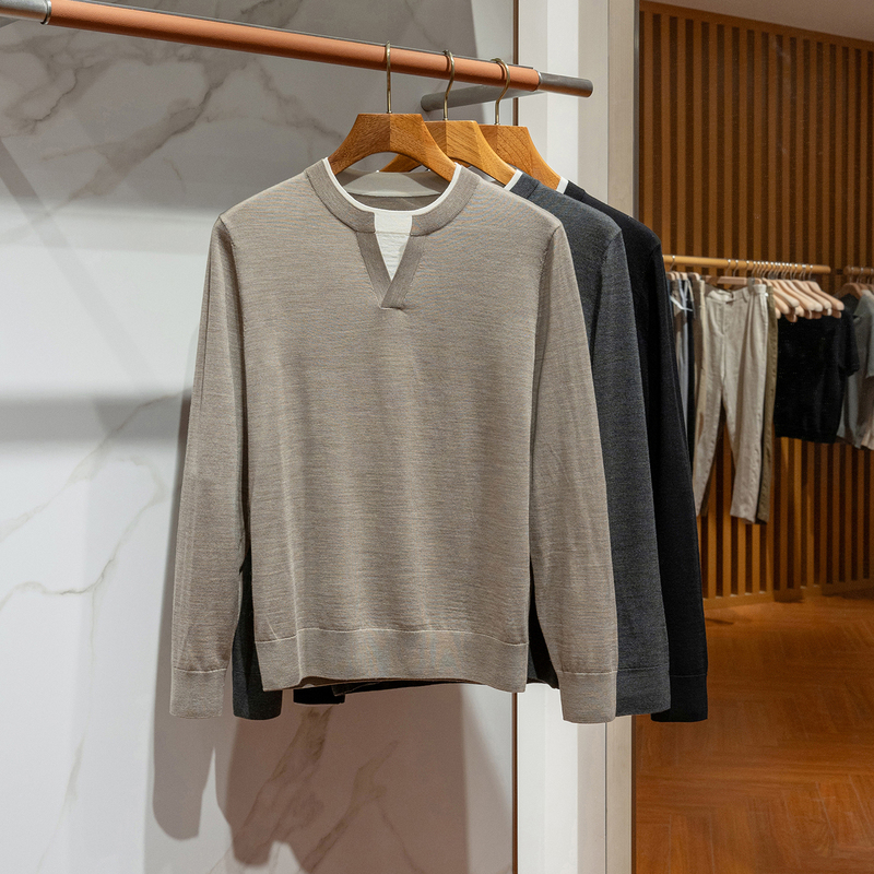 Eversley-Zane” 100% Fine Wool Men's Fake Two-Piece Henley Collar Knitted Sweater Base Layer Eversley-Zane” 100% Fine Wool Men's Fake Two-Piece Henley Collar Knitted Sweater Base Layer