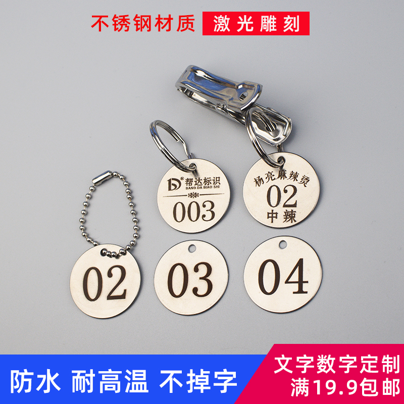 Stainless steel number plate metal number spicy hot clip hotel number key kindergarten water cup number plate customization