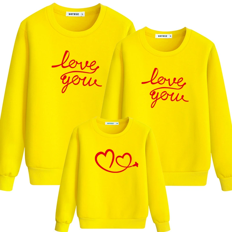 Gia đình cha mẹ và con màu đỏ ba mùa thu 2018 mới áo len dài tay cotton hàng đầu mẫu giáo màu vàng