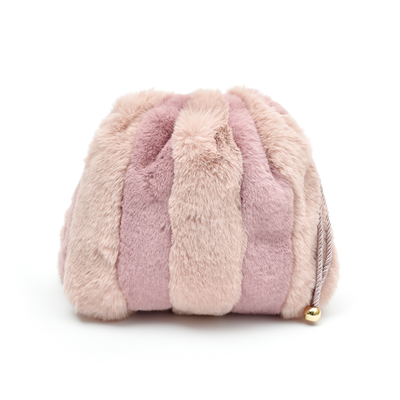 Winter style soft glutinous long plush splicing stripe Containing Finishing Bag Thickened bunches pocket clothing Cosmetics Contained