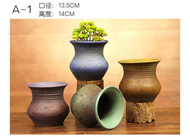 Bình hoa retro chèn hoa gốm đá bình hoa trang trí phòng khách cắm hoa sáng tạo cá tính thịt cũ cọc hoa - Vase / Bồn hoa & Kệ chau nhua