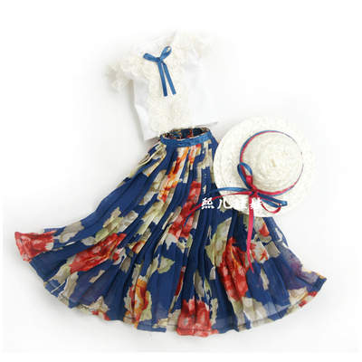 taobao agent Handmade baby jacket 30cm6 points for doll clothes fashion dark blue big flower 100th pleated skirt set