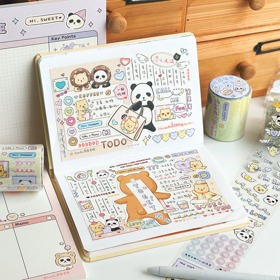 Bear Love Season Sticker Roll Hand Account Decoration Die-cut Tape Pet Washi Paper Daily Lovers Little Things Heartbeat Signal