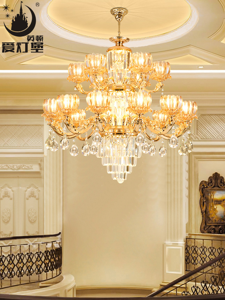 Aidanbao European-style living room crystal chandelier atmospheric luxury duplex staircase villa hotel lobby custom lamps