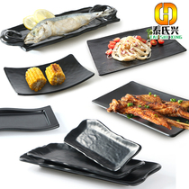 Grilled Meat Sushi Dishes A5 Black Imitation Porcelain Rectangular Dishes Day Style Cuisine snack Barbecue Dish melamine cutlery