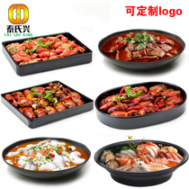 Crayfish plate large Bowl black melamine tableware imitation porcelain picklefish plate boiled fish plate spicy pot