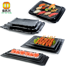 Black frosted exquisite printing imitation porcelain embossed long square plate black plate Japanese plate special restaurant plate