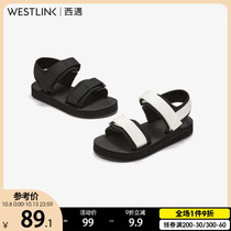 West Eve black flat sandals womens ins tide 2020 new summer casual Velcro comfortable seaside sandals