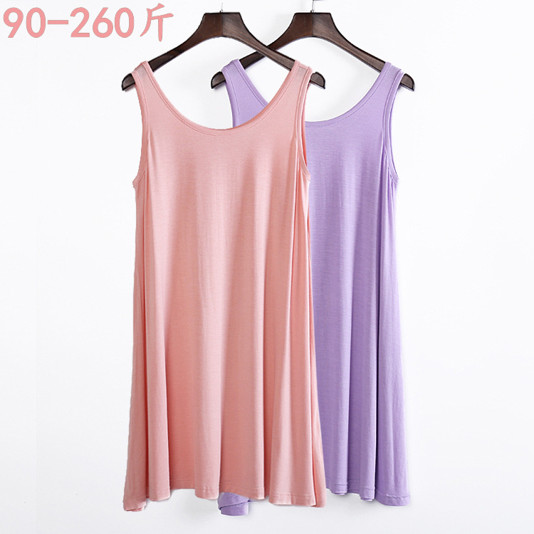 Extra fat plus size women's fat mm2019 large loose mid-length camisole dress 200 catties summer