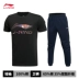 Li Ning chạy bộ đồ thể thao nam mùa hè cotton cổ tròn áo thun ngắn tay giản dị quần ống chân quần - Thể thao sau Thể thao sau