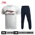 Li Ning chạy bộ đồ thể thao nam mùa hè cotton cổ tròn áo thun ngắn tay giản dị quần ống chân quần - Thể thao sau Thể thao sau