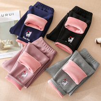 Girls  leggings are worn outside the female baby velvet thickened childrens foreign style autumn and winter long pants Autumn and winter warm pants