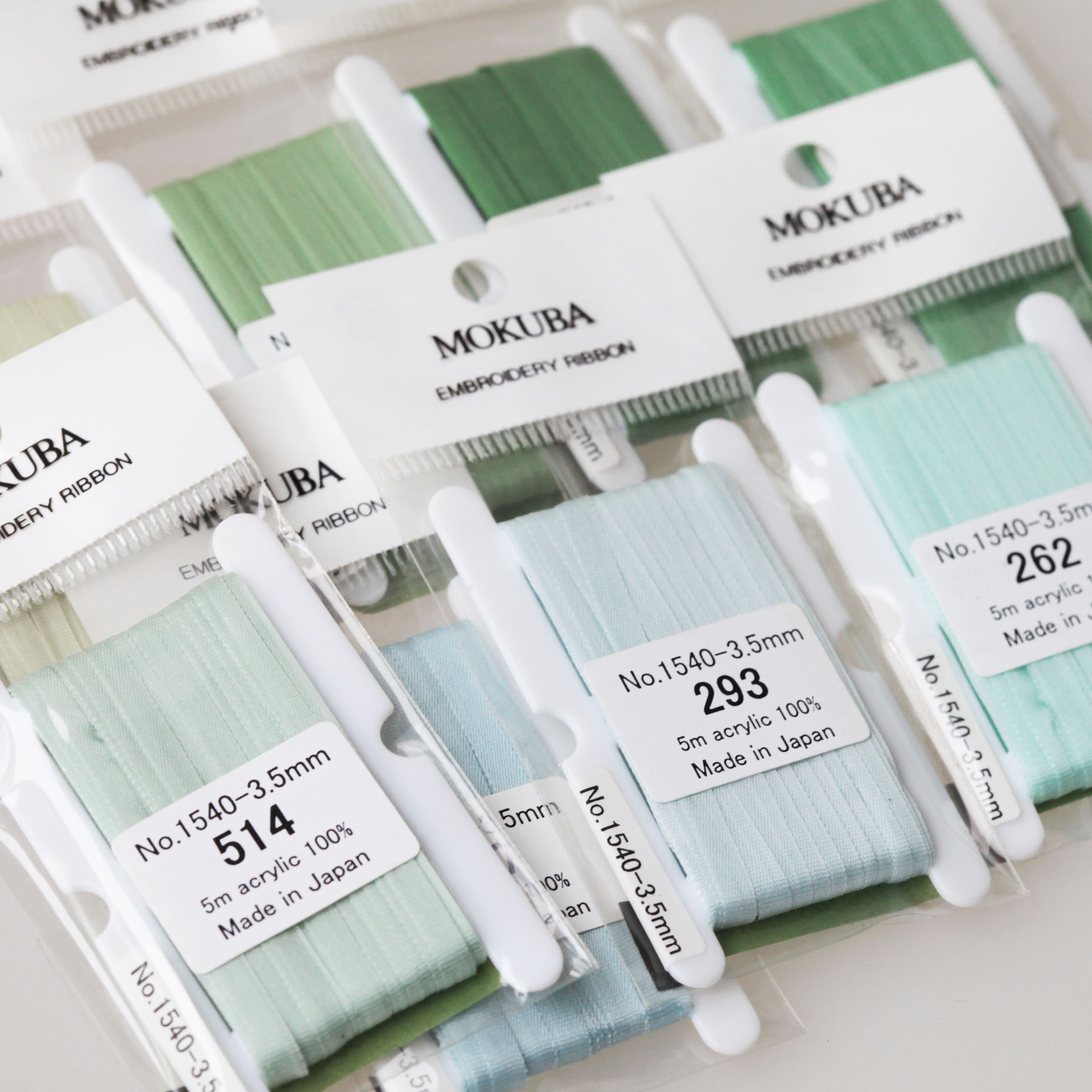 Japanese MOKUBA Trojan 1540-3 5mm 1 pack 5m Basic ribbon embroidery Green Set 21 color