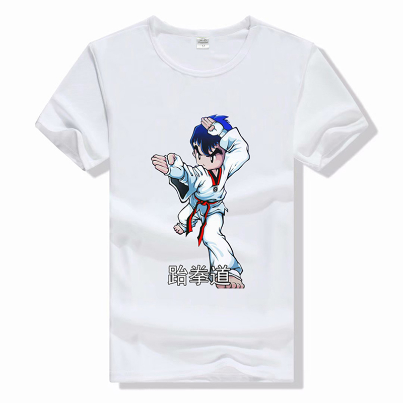 Taekwondo short-sleeved T-shirt custom children's adult quick-drying breathable martial arts training suit black t cultural shirt advertising shirt