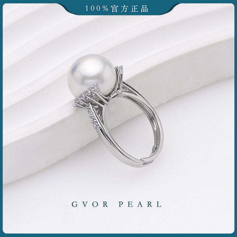 S925 silver freshwater nucleated white pearl ring 11-12mm C1228