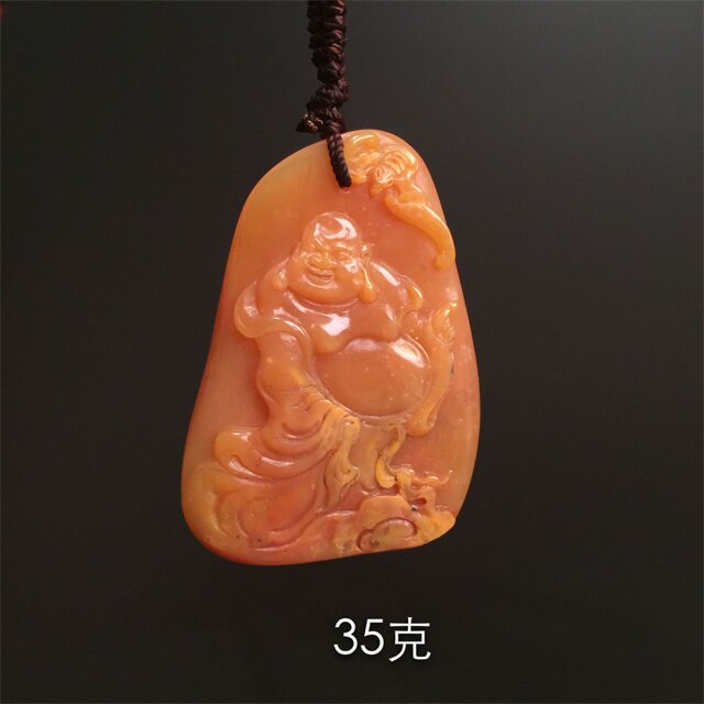 Changhua chicken blood stone Changhua Tian Huangshi thin art carving pure handmade one thing one product Maitreya Buddha cloth bag monk