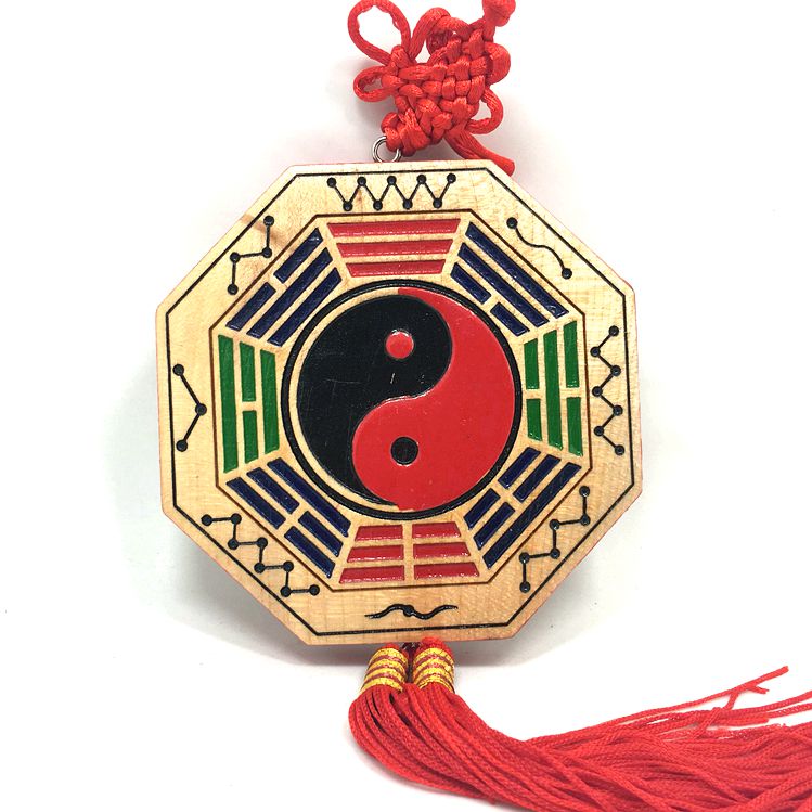 Peach wood painted 8 divination mirror pendant Tai Chi Seven Stars Home Residence Ornaments