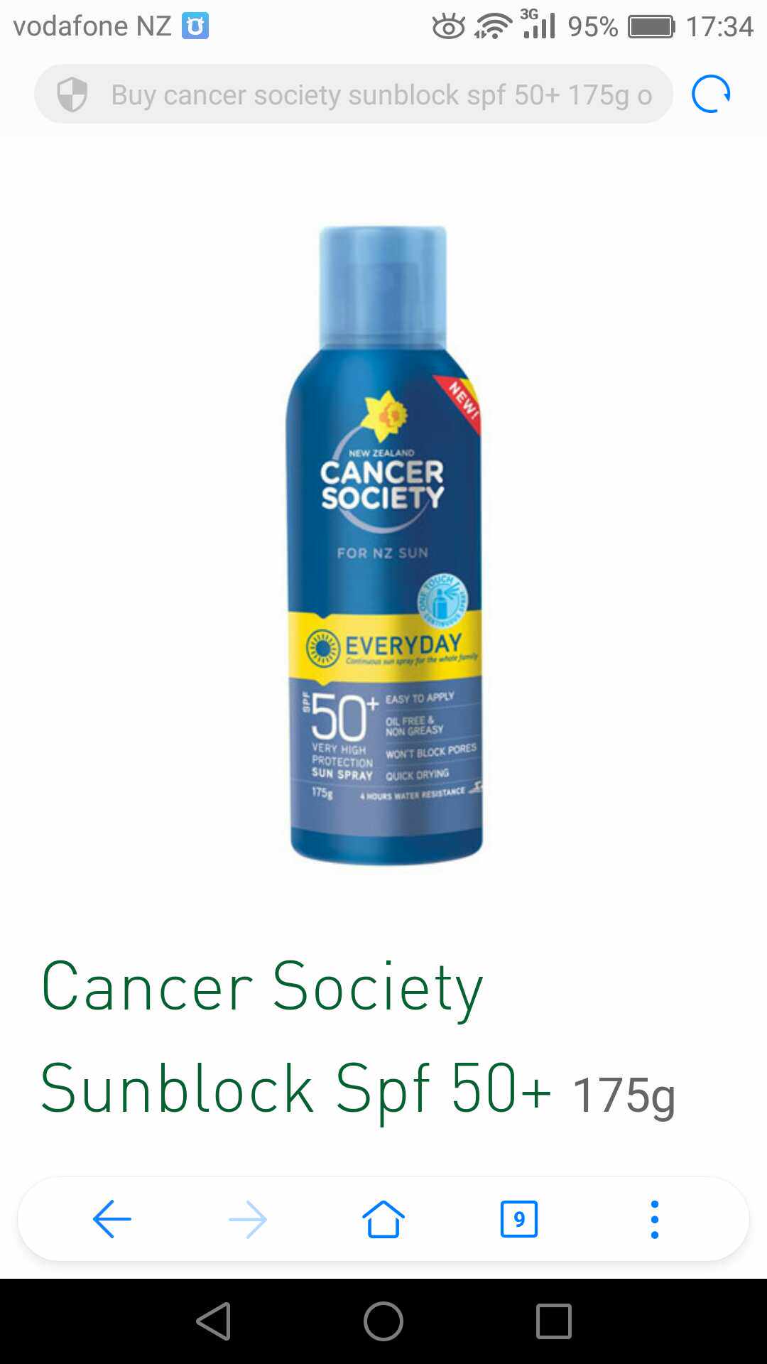 Beijing spot New Zealand cancer society sunblock sunscreen spray daily 50 175g