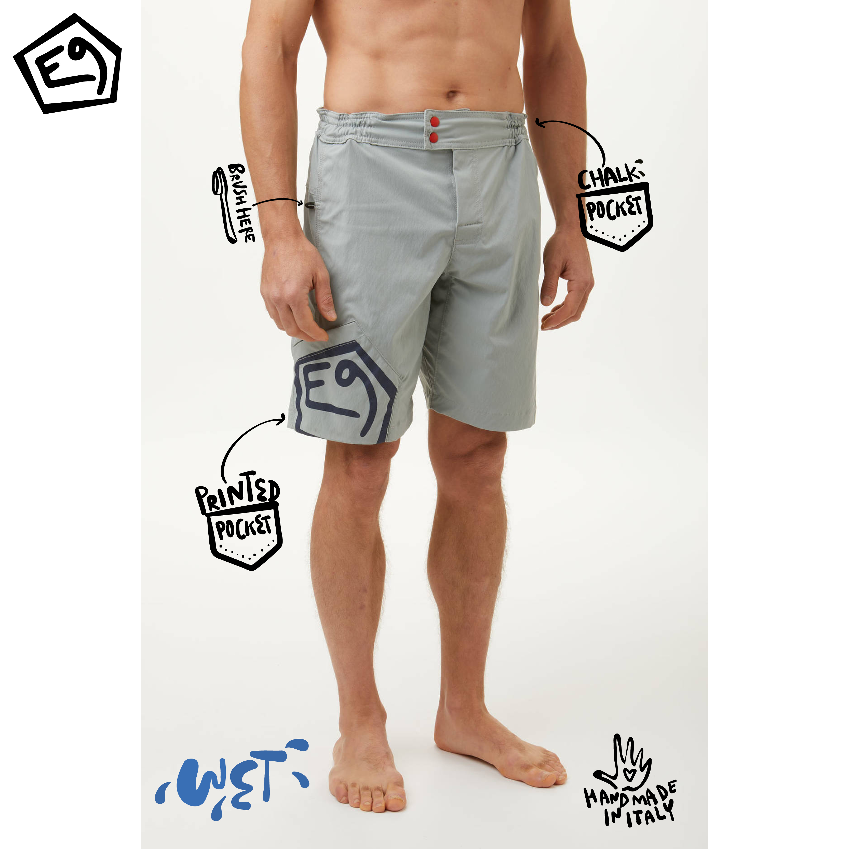 E9 rock climbing Wet deep water hut swimming trunks Bring your own powder bag Speed dry ultra-light abrasion-proof Summer breathable comfort