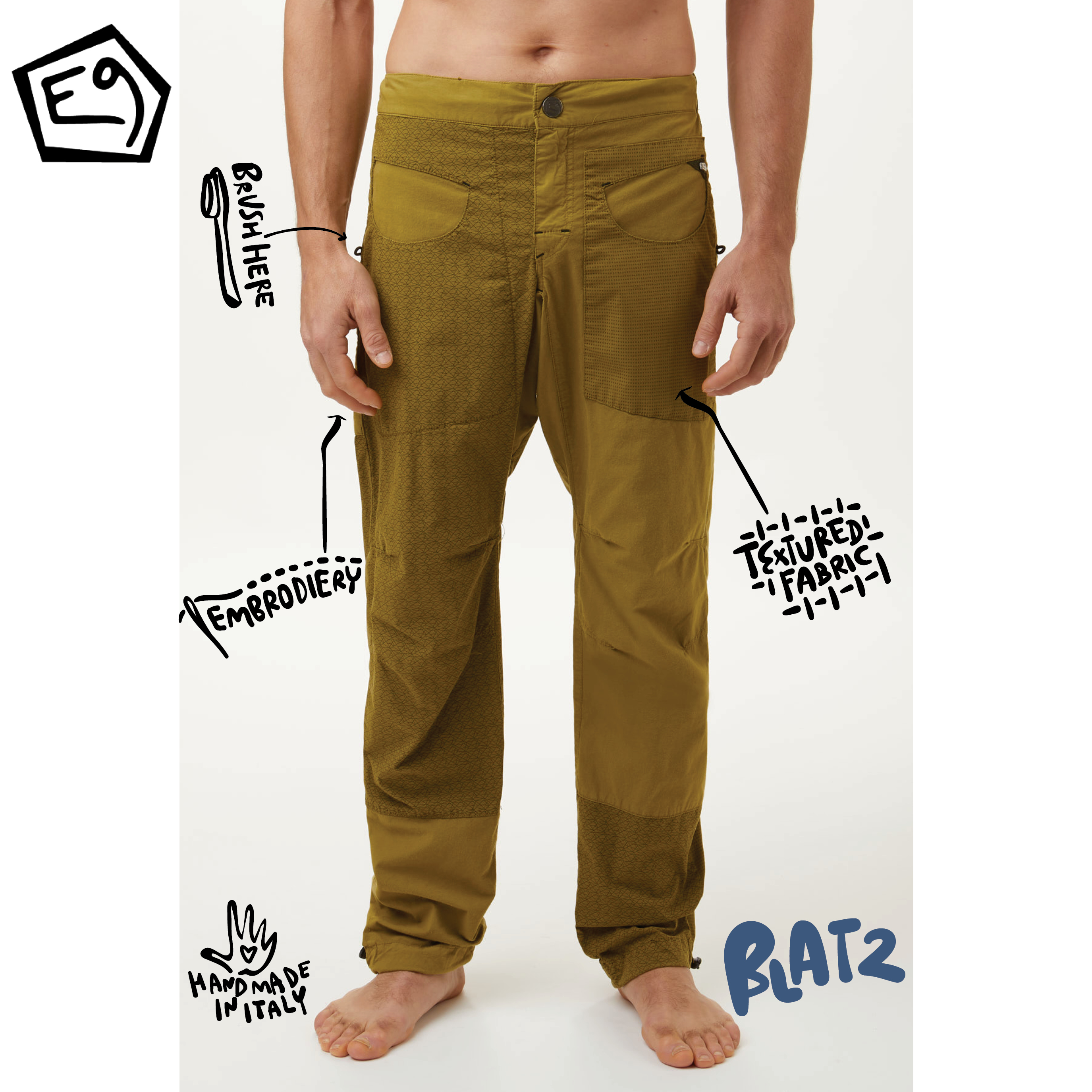 E9 climbing Blat2 men's sports pants spring and summer pattern elastic slim beam leg adjustment