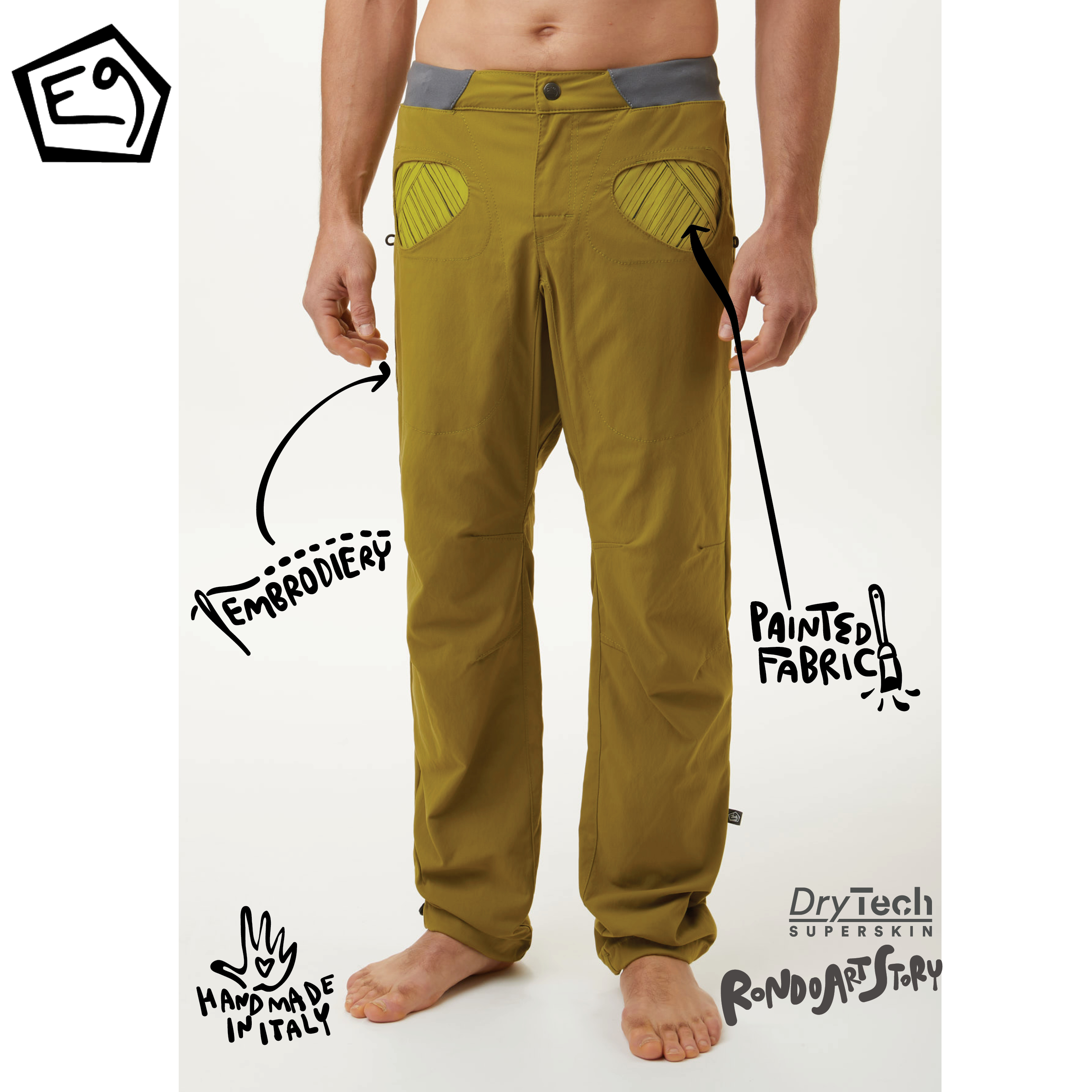 E9 Climbing Rondo Art Story Men's nylon pants water repellent quick-drying stretch 2019 models