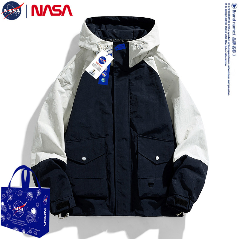 NASA joint jacket men's 2023 spring and autumn loose big code outdoor windproof splicing 100 hitch lovers even hat jacket man-Taobao