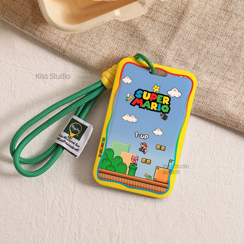 Original Mario Boarding Pass Electric Vehicle Nfc Card Protective Cover Cute Car Key Card Holder Lanyard Card Bag