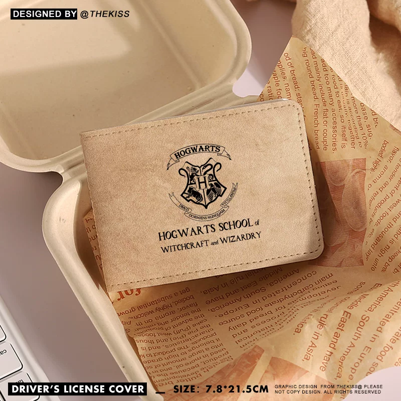 [Пряжка кожаный чехол на удостоверение водителя Гарри Potter Хогвартс, защитный несессер для прав водителя, карта на две части, множество карманов]