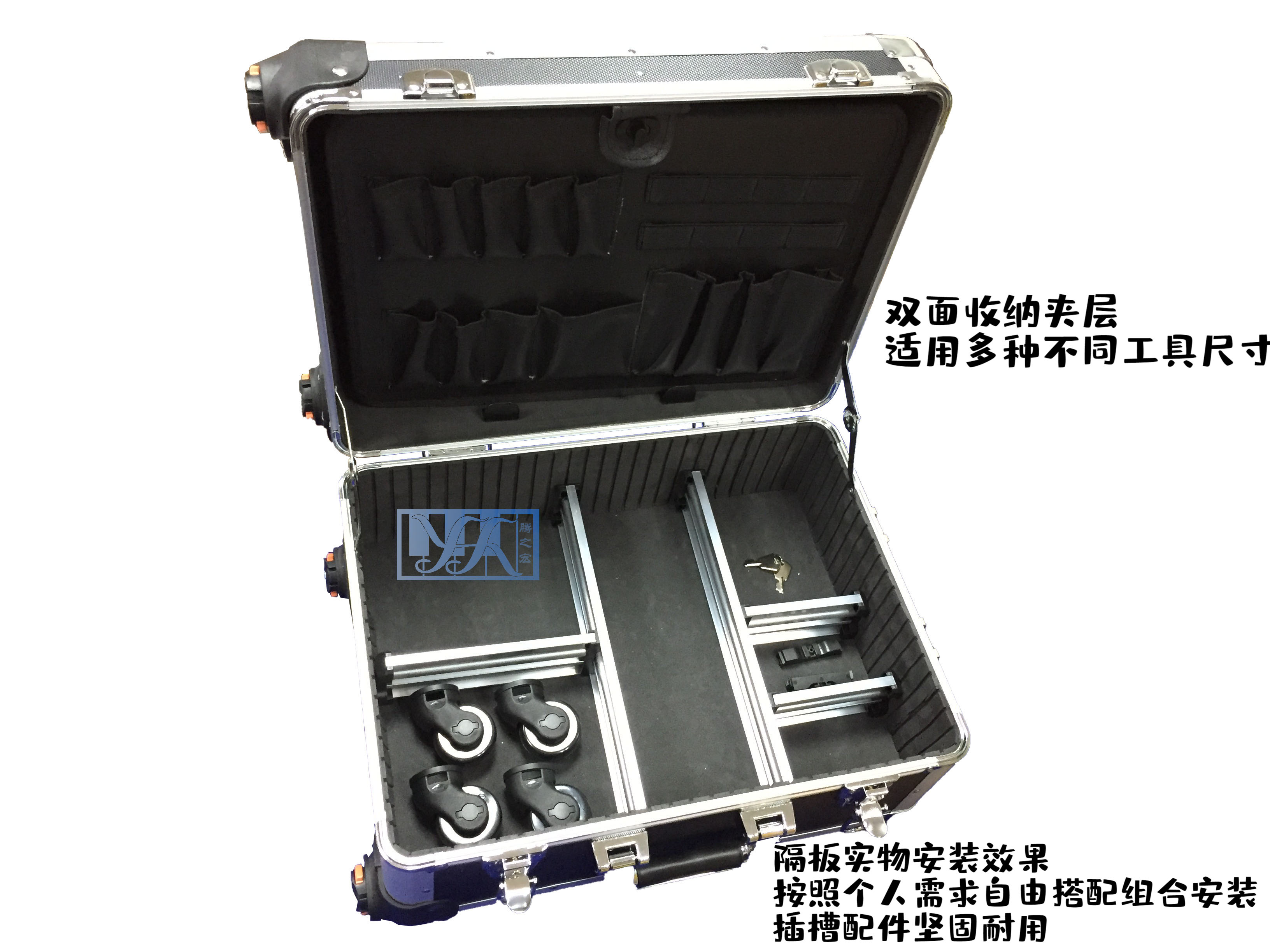 Multifunctional export toolbox Aluminum alloy box with lock Wheeled toolbox Adjustment lawyer toolbox