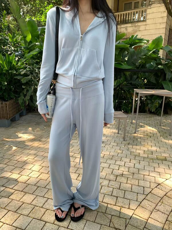 Dmw Authentic Thirteen Lines 2026 Autumn New Hooded Drawstring Stickman Print Slim-Fit Sports Suit 18065