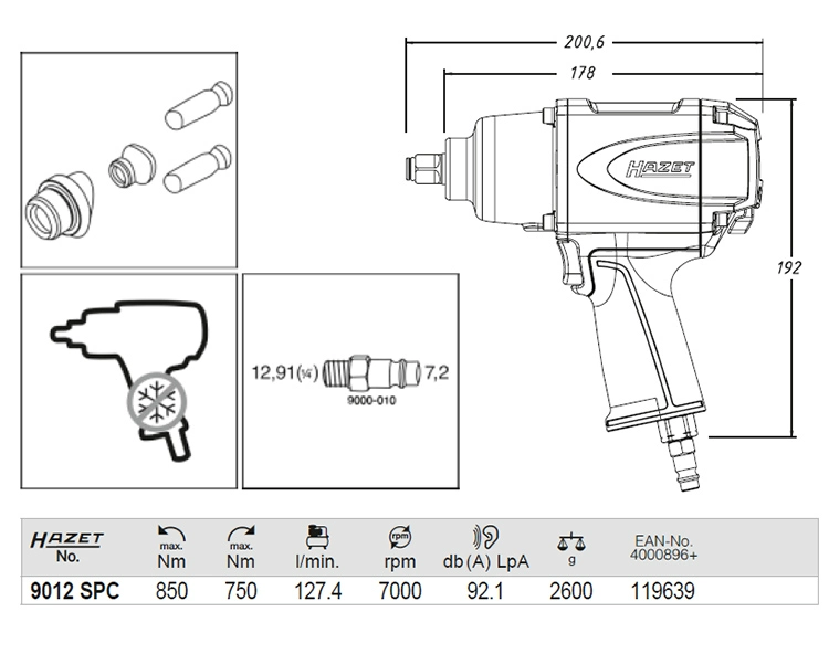 Đức Hazet Hazet Air Wrench Air Cannon Auto Repair Tool 9012SPC - Công cụ điện khí nén