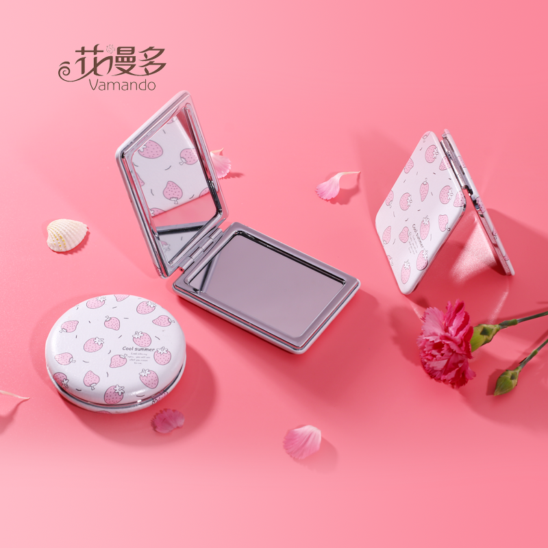 Flower Mando makeup double-sided mirror Creative fashion portable leather makeup mirror Mini folding portable beauty mirror