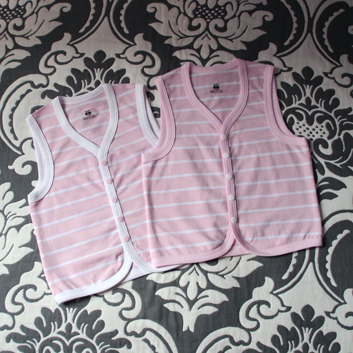Warm pink stripes pure cotton vest girls all cotton shoulders sisters single - layer open vest
