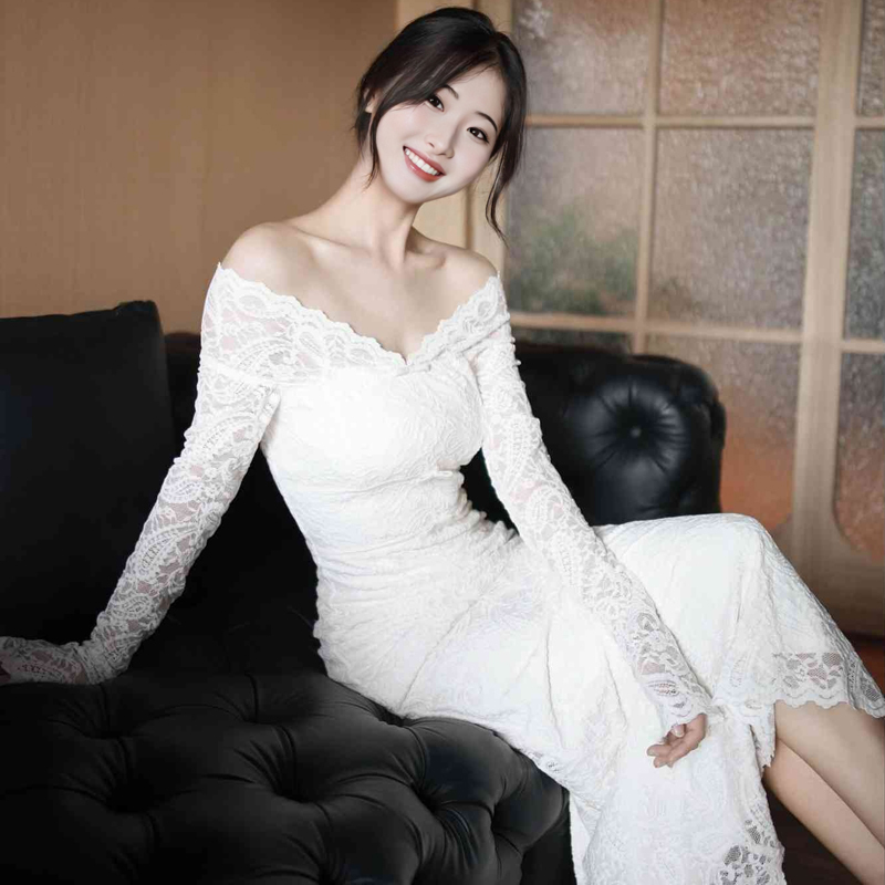 Morning Gown for Women, White Lace High-End Dress, Small Formal Dress for Marriage Registration, Engagement, Wedding, Can Be Worn Casually
