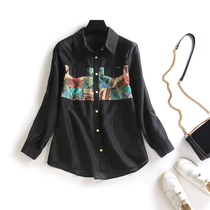 Europe Station 2022 Spring New Long Sleeve Snowspun Long Sleeve Shirt Woman Pituality Printed Splicing Temperament Shirt Fashion