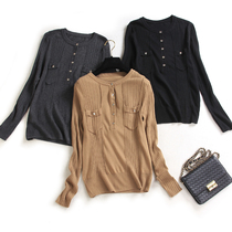 European station 2020 new style super-fine wool sweater womens early autumn single-breasted sweater soft waxy round neck base shirt