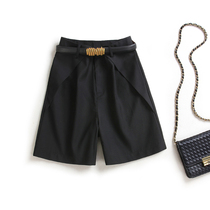 European station 2021 new suit shorts womens high waist five-point pants womens summer loose with belt five-point suit pants