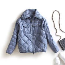 European station 2021 short light smog blue down jacket female small man tooling diamond grid down jacket super light
