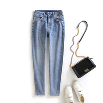 Europe station High waist elastic jeans Women 2022 new light-coloured denim small foot pencil pants with 100 lap