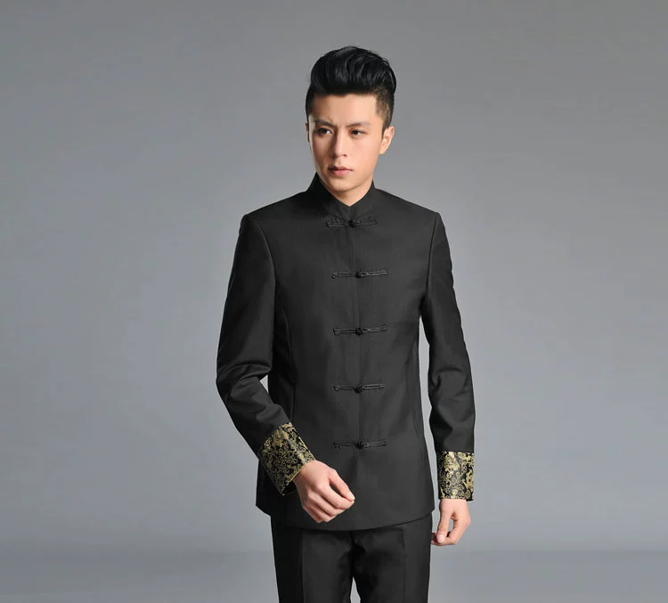 2018 mới Tang quốc quốc phù hợp với cổ áo thanh niên mặc kinh doanh trang phục cưới giản dị trang phục mặc giản dị