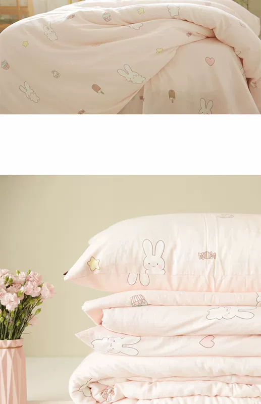 thỏ hoạt hình dễ thương sợi đôi giường bao gồm khăn bông Li mảnh có thể được tùy chỉnh Bộ đồ giường gối chăn - Khăn trải giường ga giường đẹp