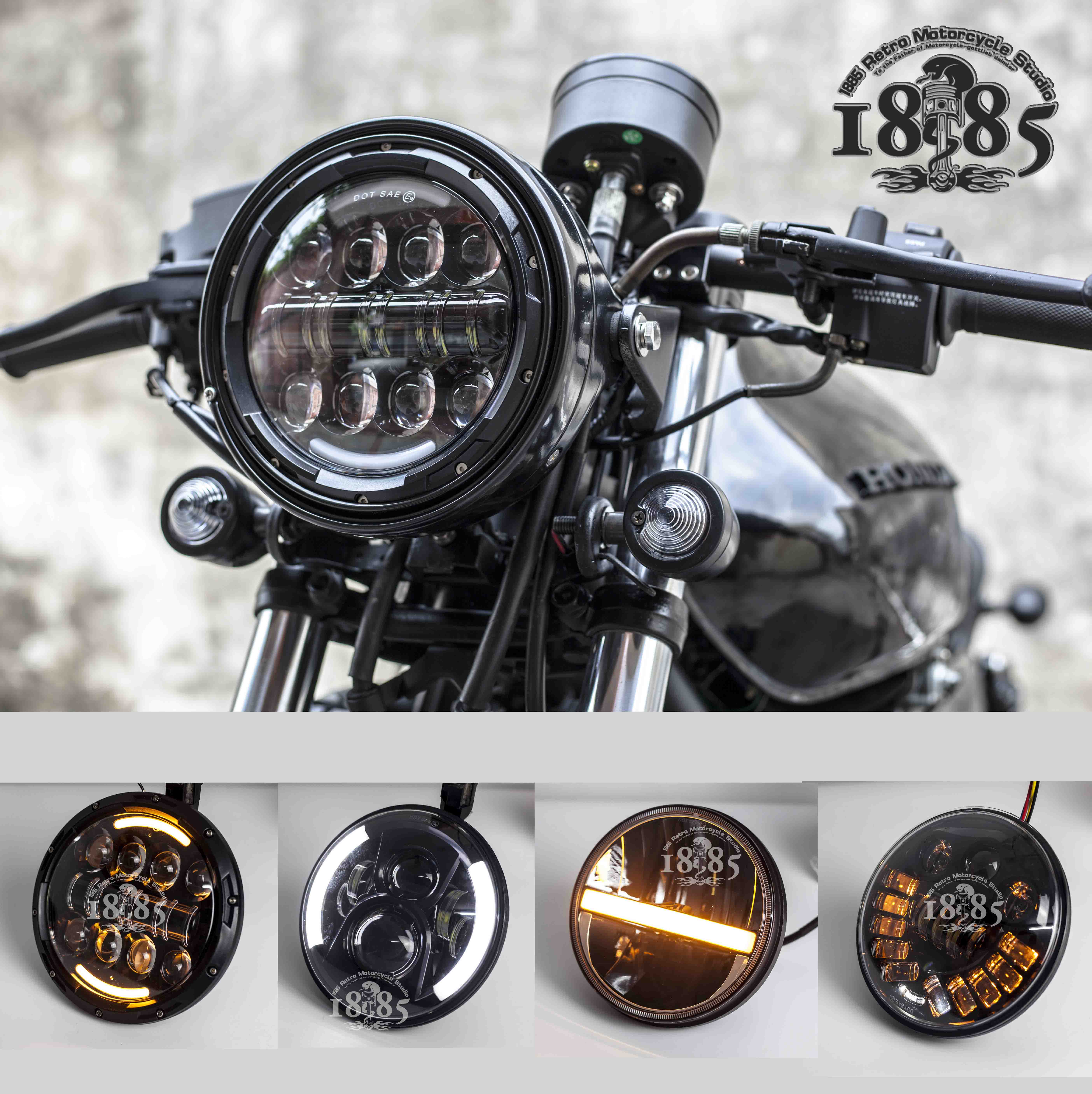 Suitable for Bellini Huanglong 600 300 502C modified CB400 locomotive 7 inch LED retro round headlight