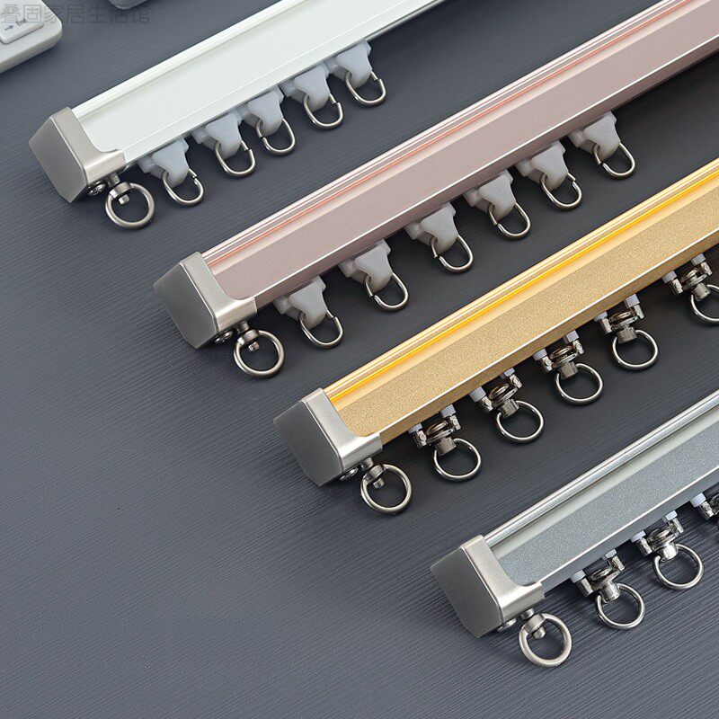 Aluminum alloy curtain track curtain rod slide single double track mute slide rail guide pulley side top hook straight rail