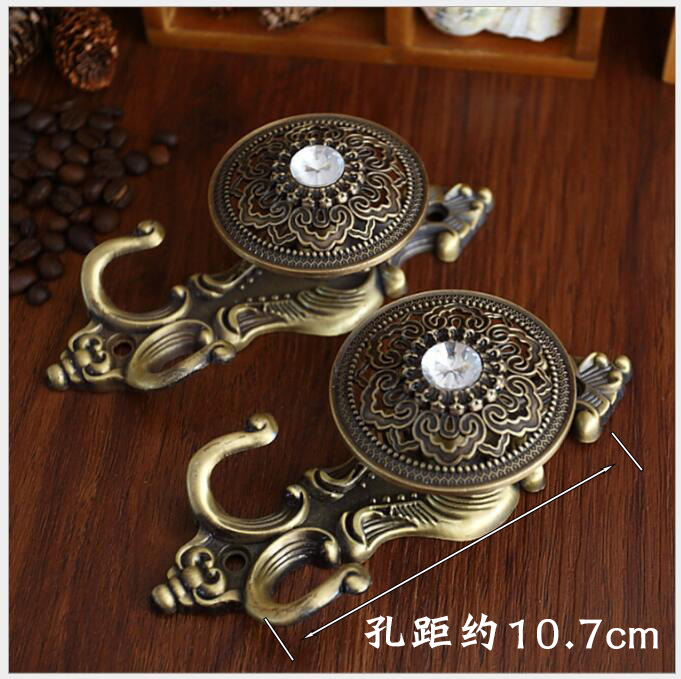 Curtain Hook Classic European Style Retro Zinc Alloy Wall Hook Double Hook Curtain Accessories European Style Rhinestone