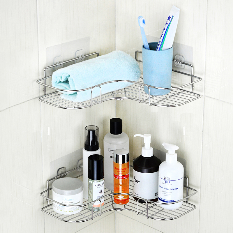 Stainless steel rack powder room washstand drain rack kitchen suction cup wall-mounted punch-free bathroom storage shelf