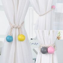 Curtains with simple modern wooden magnet curtain tied with curtain rope with cotton rope