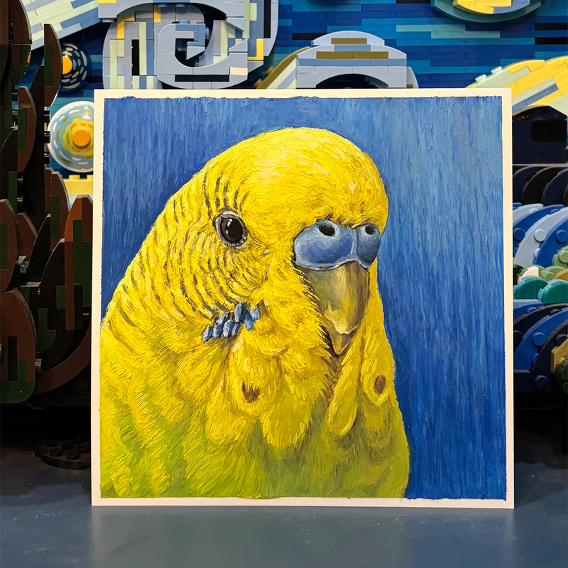 Pet Portrait Parrot Bird Cat Dog Portrait Pure Hand-Painted Commemorative Birthday Gift Decorative Painting Display Stand
