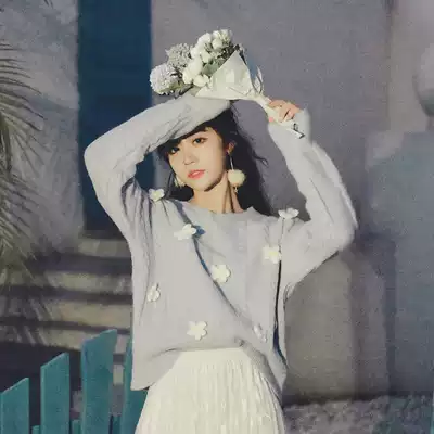 Lazy pullover blue sweater women autumn and winter 2021 new design sense niche loose sweater jacket