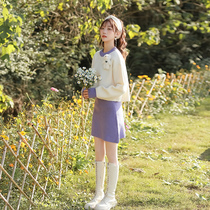 Small Bear Knit Suit Skirt Woman Little Sub Two-piece Set 2021 Autumn Winter New Sweet Beauty Reduced-Age Sweater Bag Hip Short Skirt